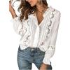 image:imageGORGLITTER Womens Boho Peasant Tops Floral Lace Long Sleeve Tops Ruffled Blouses Sheer Button Up Shirt Dressy CasualWhite