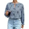 image:imageGORGLITTER Womens Boho Peasant Tops Gingham Floral Embroidered Flounce Long Sleeve Button Up Shirt Casual BlousesBlue
