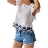 image:imageGORGLITTER Womens Boho Ruffle Short Sleeve Blouse Top Dressy Casual Summer Floral Embroidered Eyelet Shirt Trendy 2025White