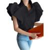 image:imageGORGLITTER Womens Bubble Tops Short Puffy Sleeve Button Down Blouses Tops Business Dressy Casual Summer Work ShirtBlack