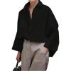 image:imageGORGLITTER Womens Button Down Shirts Bell Long Sleeve Top Oversized Collar Work Casual Dressy Dress Blouses TopsBlack
