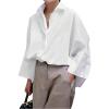 image:imageGORGLITTER Womens Button Down Shirts Bell Long Sleeve Top Oversized Collar Work Casual Dressy Dress Blouses TopsWhite