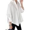 image:imageGORGLITTER Womens Button Down Shirts Oversized Bell Long Sleeve Top Collar Work Casual Dressy Dress Blouses TopsWhite