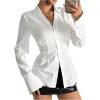 image:imageGORGLITTER Womens Button Up Fitted Blouse Dressy Bell Sleeve Office Work Shirt Cinched Waist TopsWhite