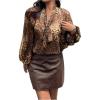 image:imageGORGLITTER Womens Cheetah Print Top Business Casual Mesh Bow Tie Neck Long Sleeve Dressy Blouse Leopard ShirtsBrown
