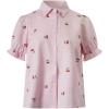 image:imageGORGLITTER Womens Cherry Shirt Puff Short Sleeve Button Down Collared Dressy Cute Summer Blouse TopsPink