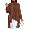image:imageGORGLITTER Womens Chiffon Flowy Blouse High Low Cape Tops Sheer Mesh Poncho Shawl Asymmetrical Dressy BlouseBrown