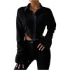 image:imageGORGLITTER Womens Cropped Button Down Shirts Long Bell Sleeve Collared Crop Blouses Tops Causal Office OutfitsBlack