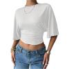 image:imageGORGLITTER Womens Dolman Short Sleeve Cinched Waist Tops Ruched Crew Neck Fitted Crop Tops Casual Going Out OutfitsPure White