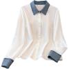 image:imageGORGLITTER Womens Dressy Button Down 2 in 1 Blouse Casual Long Sleeve Patchwork Collared Trendy Shirt TopsWhite