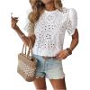 image:imageGORGLITTER Womens Eyelet Tops Boho Crochet Puff Short Sleeve Blouses Floral Embroidery Tops Summer Vacation OutfitsWhite