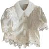 image:imageGORGLITTER Womens Floral Embroidered Blouse Eyelet Puff Short Sleeve Button Down Shirt Dressy Summer Casual Crop TopsWhite
