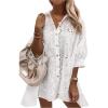 image:imageGORGLITTER Womens Floral Eyelet Long Blouses Boho Oversized Long Sleeve Loose Button Up Shirt Trendy Fashion 2026White