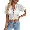 image:imageGORGLITTER Womens Floral Tie Front Short Sleeve Blouse Tops Dressy Casual Boho V Neck Eyelet Western Summer Crop TopsWhite Eyelet