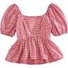 image:imageGORGLITTER Womens Gingham Babydoll Peplum Tops Puff Sleeve Cute Summer Going Out Blouse Shirts 2026Red and White