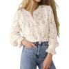 image:imageGORGLITTER Womens Lace Button Up Shirts Dressy Casual Sheer Bishop Long Sleeve Blouses Summer Tops Going Out OutfitsApricot