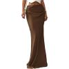 image:imageGORGLITTER Womens Long Satin Skirt Ruched Low Rise A Line Evening Party Elegant Office 2026 Spring Maxi Long SkirtsCoffee Brown