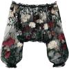 image:imageGORGLITTER Womens Off The Shoulder Embroidered Floral Tops Trendy Mesh Sheer Bishop Sleeve Boho Cropped Blouses ShirtBlack