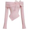 image:imageGORGLITTER Womens Off The Shoulder Tops Bow Cute Y2k Ruched Asymmetrical Long Sleeve Crop Tops Shirts Going Out Brunch Outfits