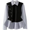 image:imageGORGLITTER Womens Peplum Baby Doll Tops Casual 2 in 1 Striped Ruffle Hem Long Sleeve Collared Shirts Dress Blouse TopBlack