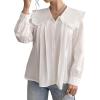 image:imageGORGLITTER Womens Peter Pan Collar Shirt Blouse Long Sleeve Ruffle Large Doll Collar Button Shirt Tops Trendy 2025White