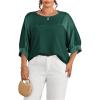 image:imageGORGLITTER Womens Plus Size 34 Sleeve Tops Blouses Dressy Casual Metallic Satin Work Loose Tunic Shirt Going Out TopsDark Green