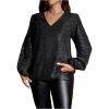 image:imageGORGLITTER Womens Plus Size Party Tops Sequin Bishop Long Sleeve V Neck Blouse Dressy Casual Loose ShirtBlack