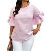 image:imageGORGLITTER Womens Plus Size Striped Bow Blouse Ruffle Flare Short Sleeve Crewneck Trendy Dressy Work Shirt TopPink