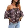 image:imageGORGLITTER Womens Polka Dots Off The Shoulder Tops 34 Puff Sleeve Cute Blouses Summer Going Out Outfits 2026Coffee Brown
