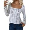 image:imageGORGLITTER Womens Polka Dots Peplum Shirts Square Neck Ruffle Trim Dressy Cute Casual Babydoll Tops TrendyWhite
