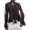 image:imageGORGLITTER Womens Ruffle Blouse Party Chiffon Sheer Mesh Shirts Top Long Sleeve Work Business Casual Going Out OutfitsCoffee Brown