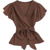 image:imageGORGLITTER Womens Ruffle Hem Peplum Baby Doll Tops Casual Summer Wrap Tie Front V Neck Short Sleeve Blouse Shirt TopsBrown