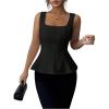 image:imageGORGLITTER Womens Ruffle Peplum Tank Tops Dressy Sleeveless Babydoll Square Neck Blouses Old Money Business Casual OutfitsBlack