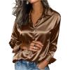 image:imageGORGLITTER Womens Satin Blouses Silk Button Down Shirts Long Sleeve Collared Dressy Business Casual TopsCoffee Brown