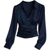 image:imageGORGLITTER Womens Satin Long Sleeve Blouse Button Down Ruched Cinched Waist Dressy Casual Business Work TopsDark Blue
