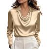 image:imageGORGLITTER Womens Satin Silk Blouses Shirts Tops Causal Dressy Elegant Cowl Neck Long Sleeve Office Work BusinessChampagne