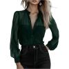 image:imageGORGLITTER Womens Sheer Button Up Blouse Tops Dressy Business Casual Fall Mesh Long Sleeve Button Down Work Shirt TopGreen