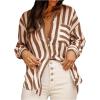 image:imageGORGLITTER Womens Striped Button Down Shirt Dressy Long Sleeve Blouses Business Casual Collared Office Siren Work ShirtKhaki