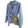 image:imageGORGLITTER Womens Striped Wrap Blouse Tie Side Elegant V Neck Long Sleeve Shirts Business Casual TopBlue Striped
