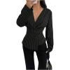 image:imageGORGLITTER Womens Striped Wrap Top Long Sleeve V Neck Dressy Casual Work Shirt Business Office BlouseBlack