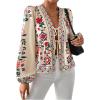 image:imageGORGLITTER Womens Tie Front Floral Blouses Lantern Sleeve V Neck Boho Peplum TopsApricot Multicolor