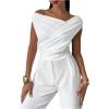image:imageGORGLITTER Womens Wrap V Neck Off Shoulder Ruched Sleeveless Stretchy Fitted Bodysuit Leotard TopsWhite
