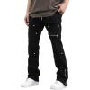 image:imageMens Casual Grunge Baggy Sweatpants Hiking Stacked Flared Cargo Work Pants Studded TrousersBlack