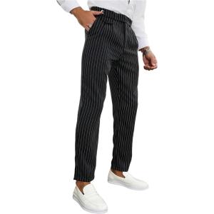 image:imageGORGLITTER Mens Striped Dress Pants Slacks Slim Fit Business Work Suit Long Trousers Size Up Runs SmallBlack and White