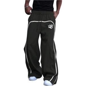image:imageGORGLITTER Mens Wide Leg Baggy Sweatpants Y2K Graphic Zip Hem Casual Workout Athletic Trousers Track PantsBlack