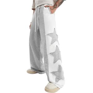 image:imageGORGLITTER Mens Y2k Baggy Sweatpants Star Print Hip Hop Pants Drawstring Wide Leg Track PantsWhite