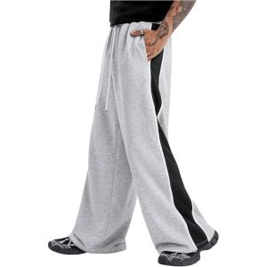 image:imageGORGLITTER Mens Y2k Baggy Wide Leg Pants Casual Work Double Waisted Low Rise Color Block Track SweatpantsBlack and Grey