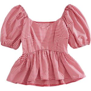 image:imageGORGLITTER Womens Gingham Babydoll Peplum Tops Puff Sleeve Cute Summer Going Out Blouse Shirts 2026Red and White