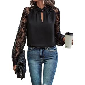 image:imageGORGLITTER Womens Lace Party Tops Long Sleeve Dressy 2026 Sexy Business Work Casual Going Out Blouse ShirtBlack