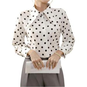image:imageGORGLITTER Womens Lapel Button Up Structured Tops Long Sleeve Pointed Collard Business Casual Office Dress Blouse ShirtPolka Dots White